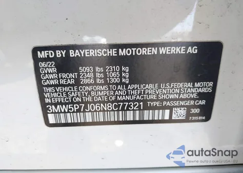 2022 BMW 3 Series 330E z USA, uszkodzony, nr VIN 3MW5P7J06N8C77321